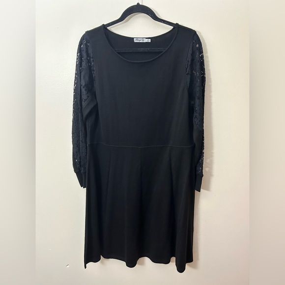 ELIZA J Womens Scoop Neck Lace Long Sleeve A Line Knit Ribbed Dress Plus Size 1X - Picture 3 of 13